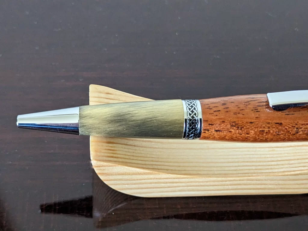 331 Braz Mahog. Ballpoint Pen with Antique Gold Fittings