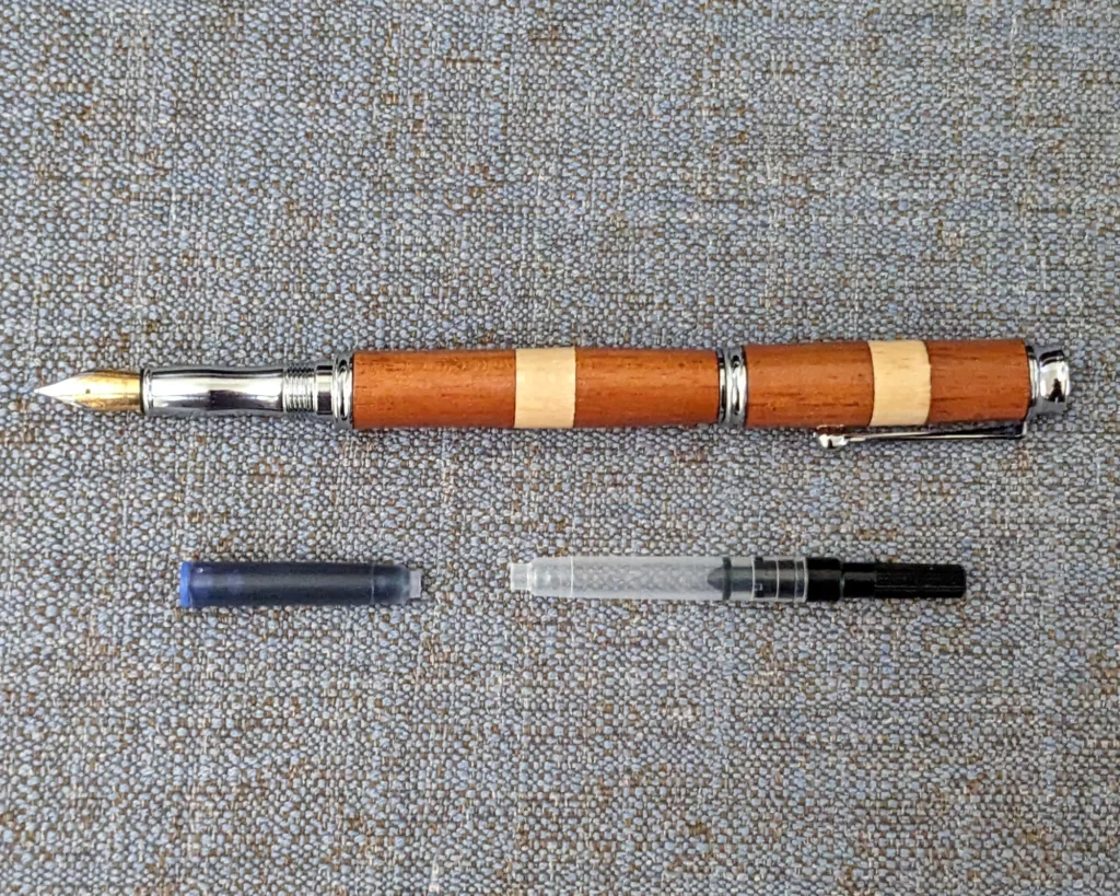 392 Braz and Beech Fountain Pen with Chrome Fittings