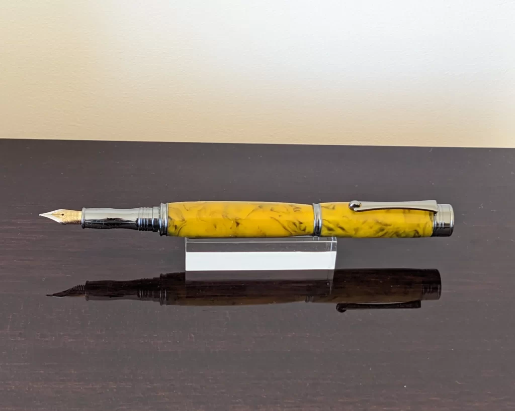 442 Yellow and Black Resin Fountain Pen with Gun Metal Fittings