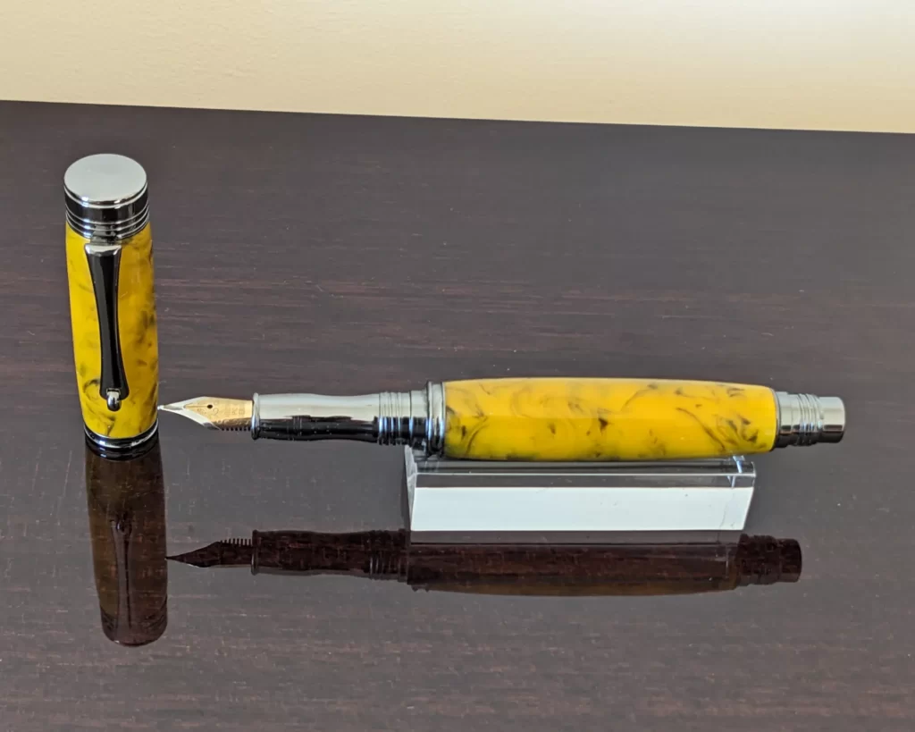 442 Yellow and Black Resin Fountain Pen with Gun Metal Fittings