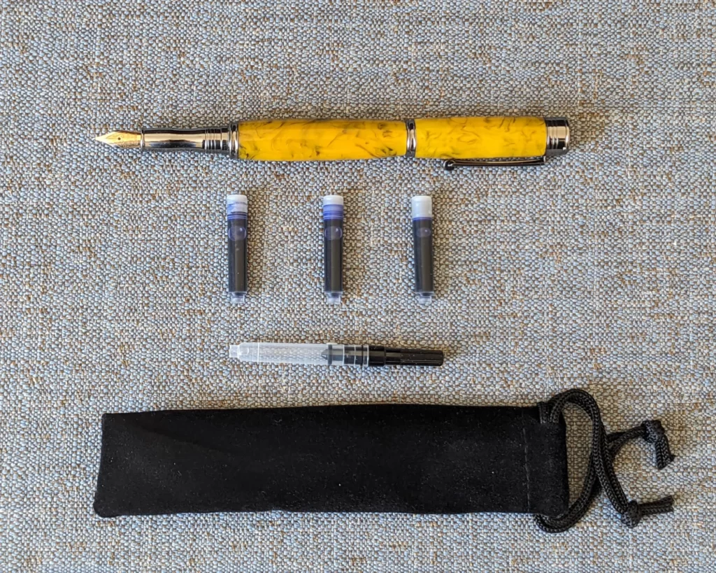 442 Yellow and Black Resin Fountain Pen with Gun Metal Fittings