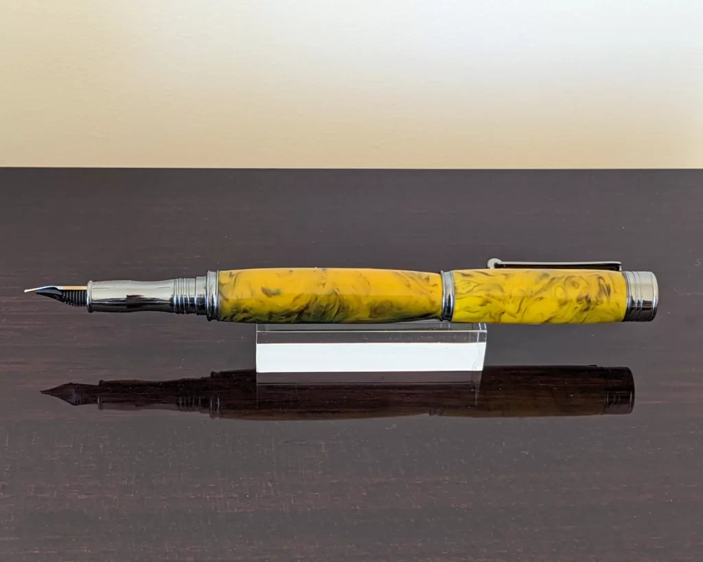 442 Yellow and Black Resin Fountain Pen with Gun Metal Fittings