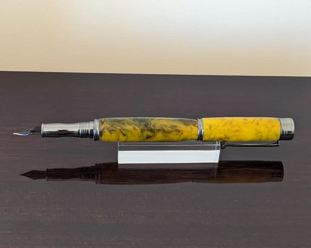 442 Yellow and Black Resin Fountain Pen with Gun Metal Fittings