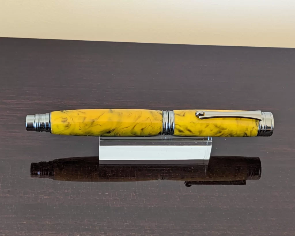 442 Yellow and Black Resin Fountain Pen with Gun Metal Fittings