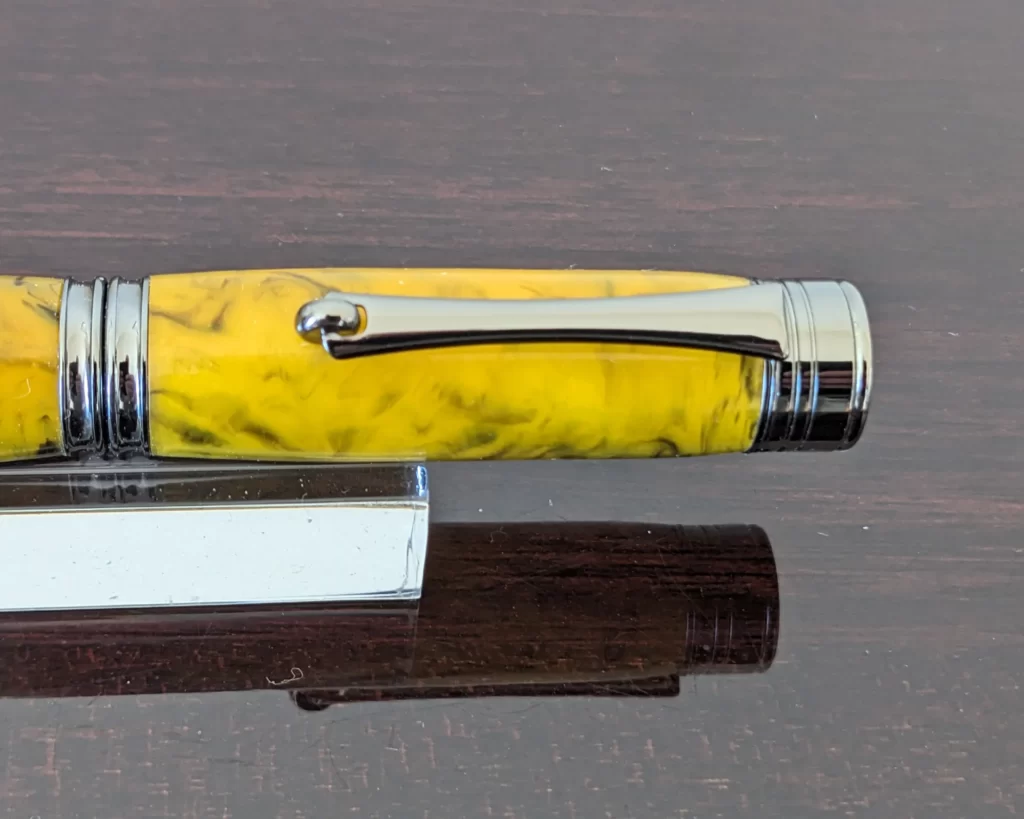 442 Yellow and Black Resin Fountain Pen with Gun Metal Fittings