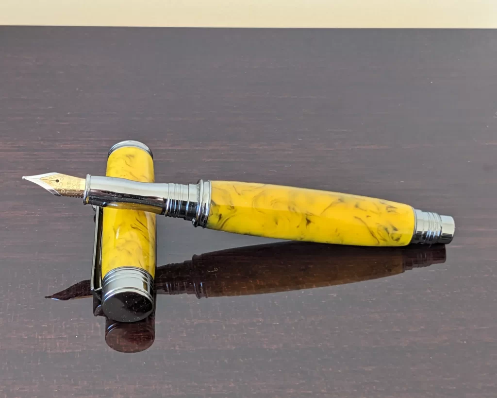 442 Yellow and Black Resin Fountain Pen with Gun Metal Fittings