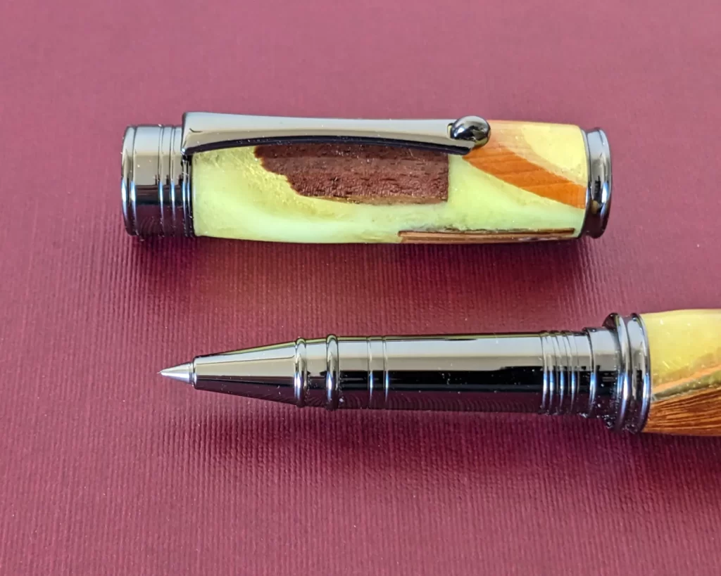 481 Yellow Scrap Wood Rollerball with Gun Metal Fittings