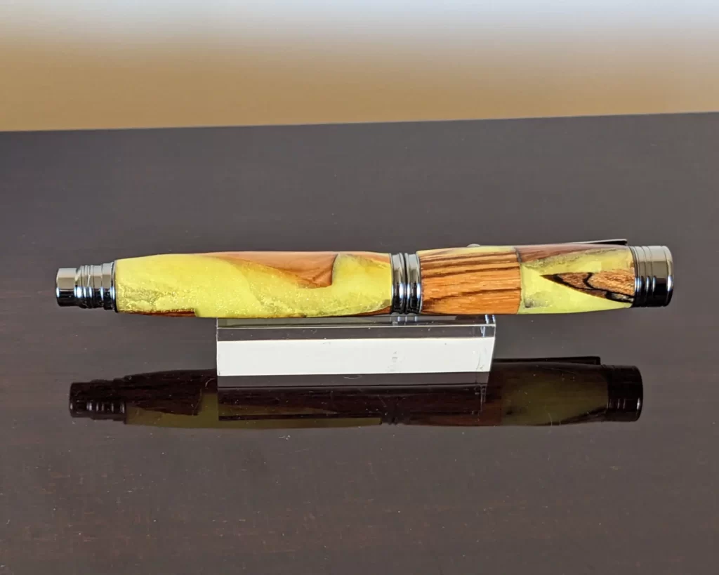 481 Yellow Scrap Wood Rollerball with Gun Metal Fittings