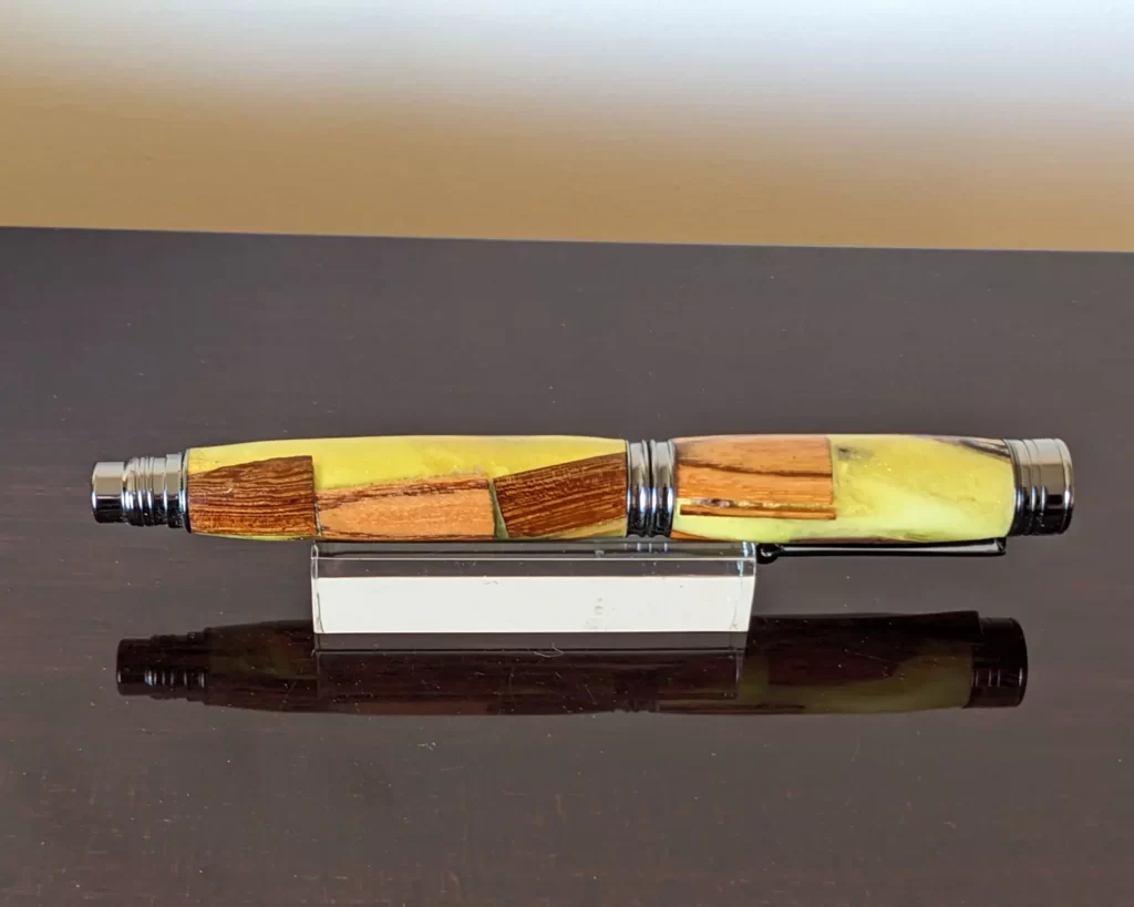 481 Yellow Scrap Wood Rollerball with Gun Metal Fittings