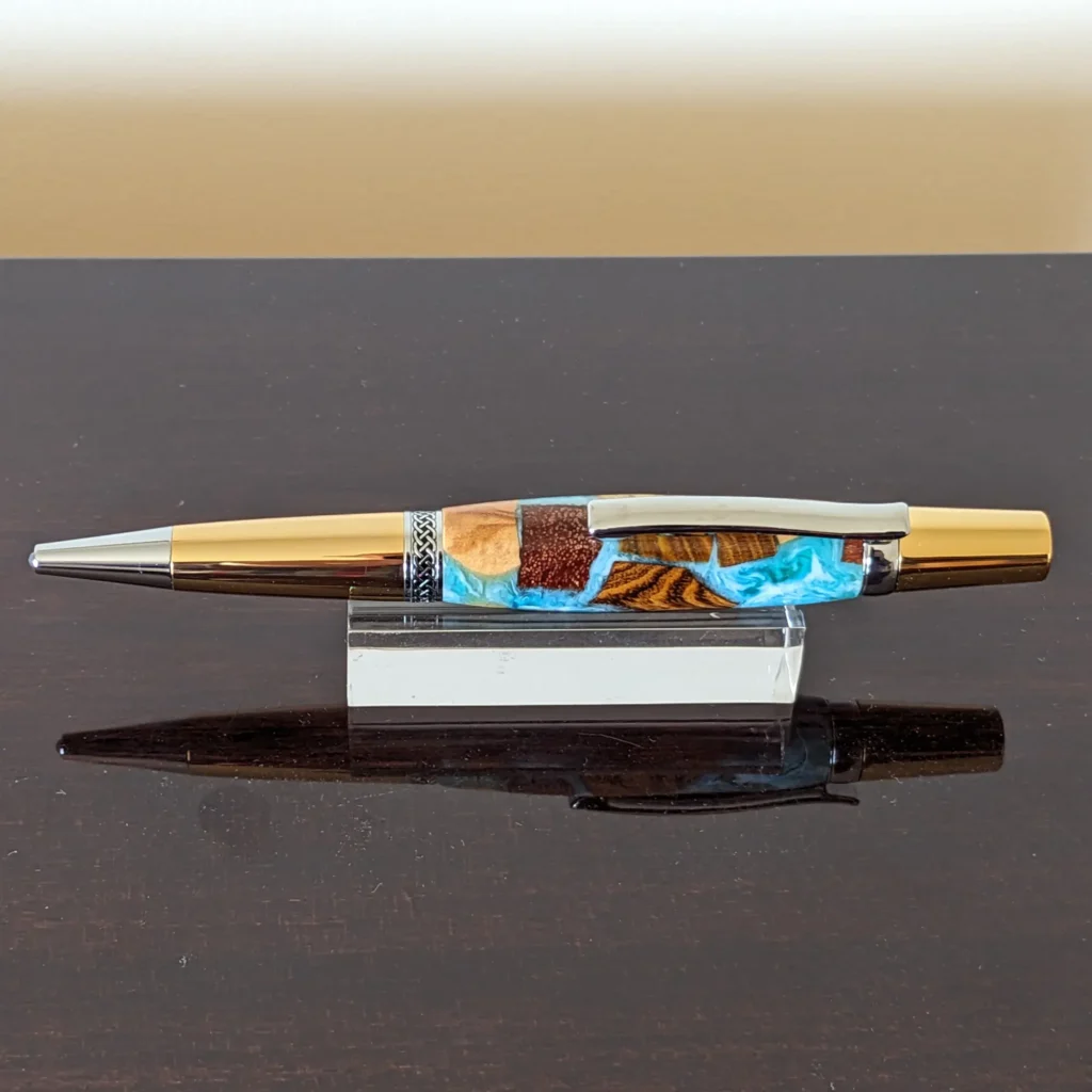 577 Driftwood Ballpoint Pen with Gold and Chrome Fittings