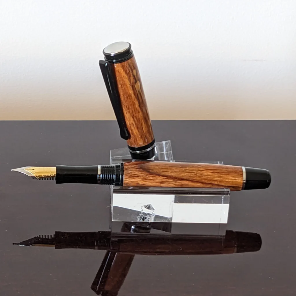 594 Brown Oak Fountain Pen with Black Chrome and Chrome Fittings