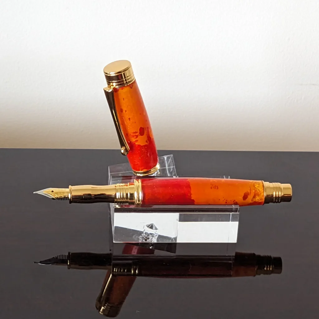 613 Orange Resin Fountain Pen with Gold Plated Fittings