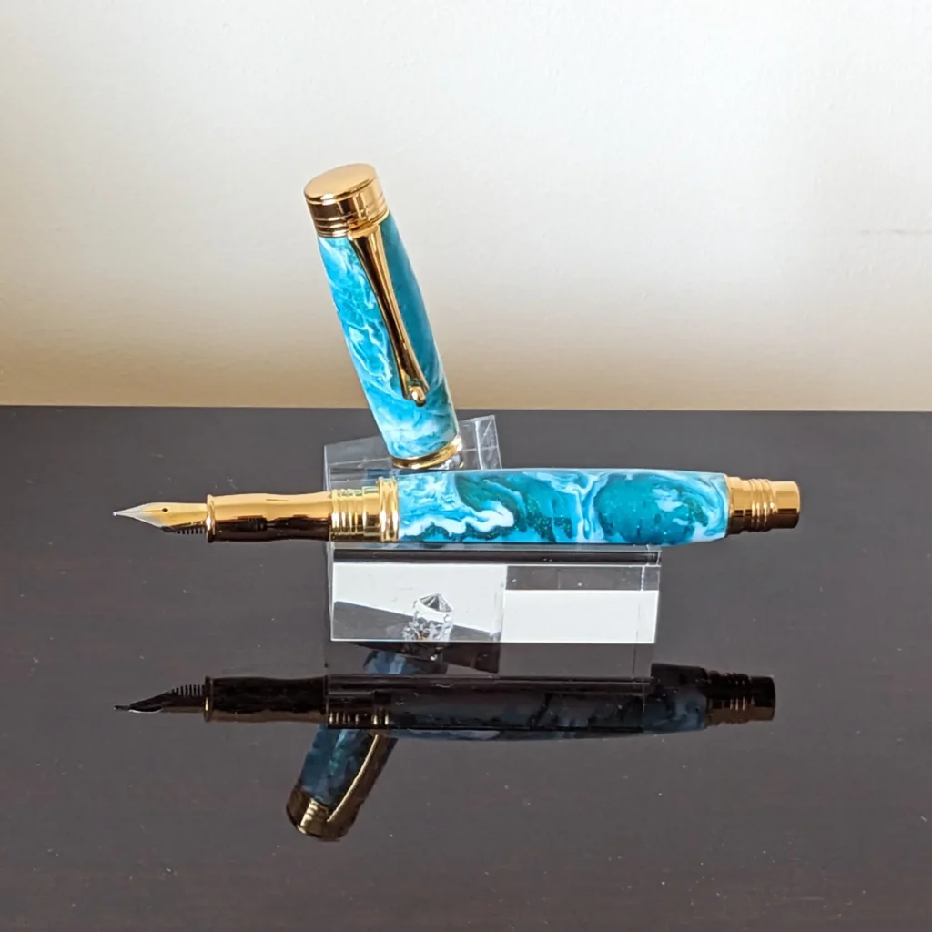 637 Blue and White Resin Fountain Pen with Gold Plated Fittings