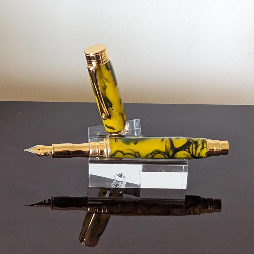 643 Yellow and Black Resin Fountain Pen with Gold Plated Fittings