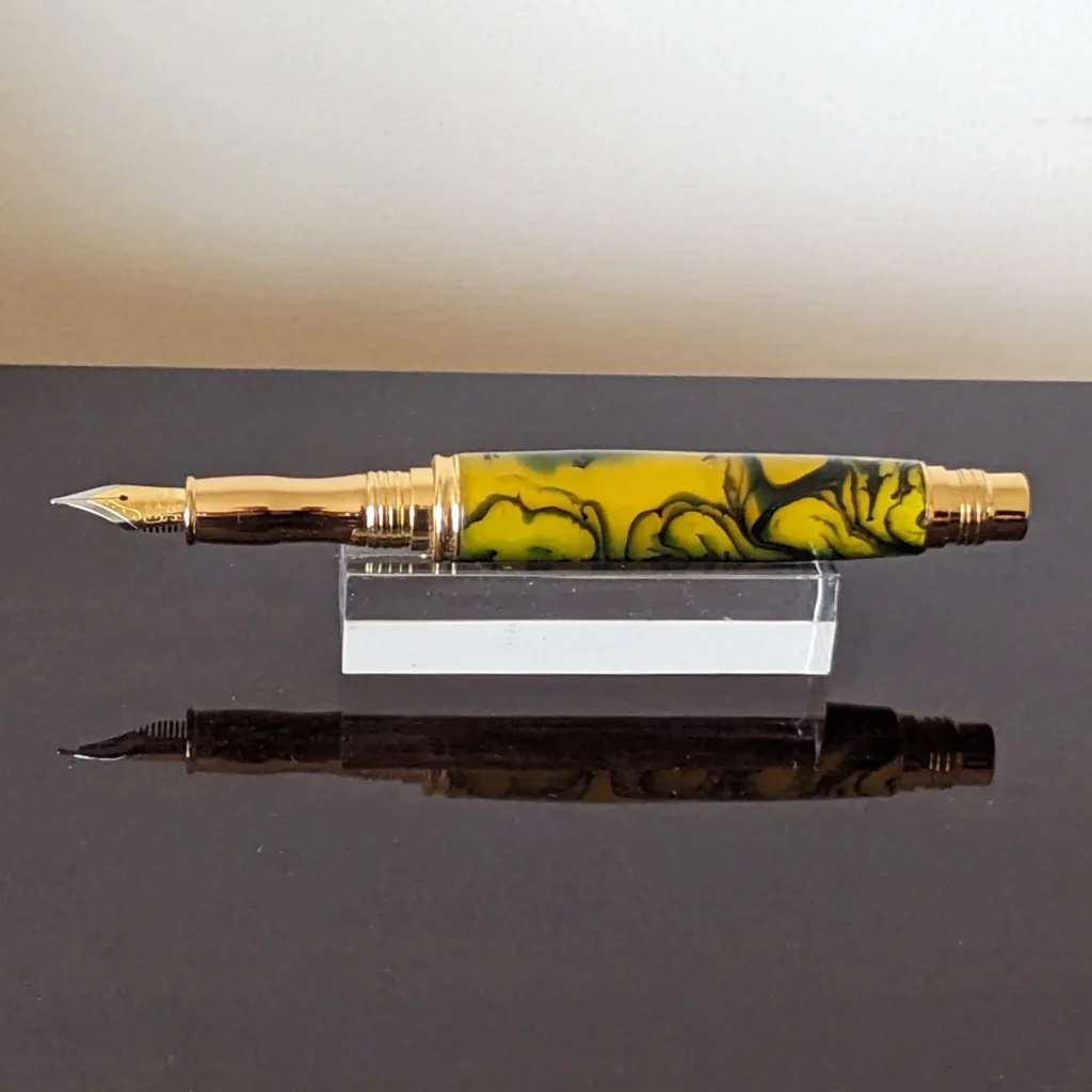 643 Yellow and Black Resin Fountain Pen with Gold Plated Fittings