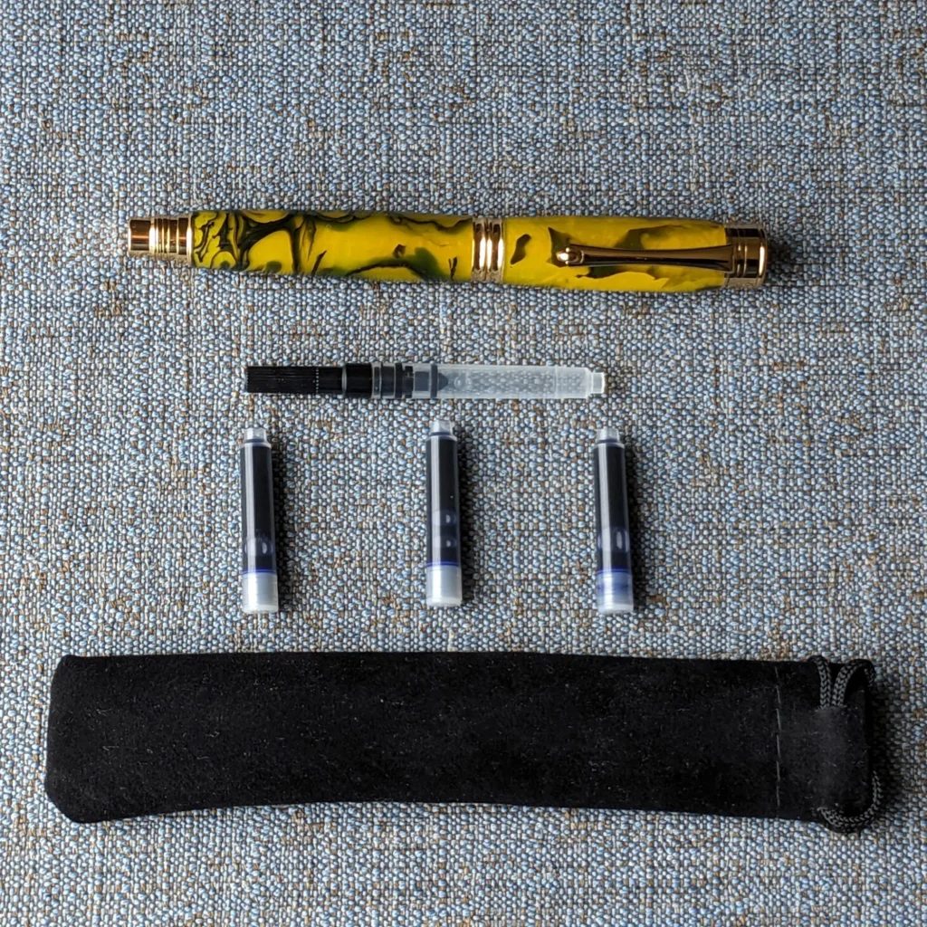 643 Yellow and Black Resin Fountain Pen with Gold Plated Fittings