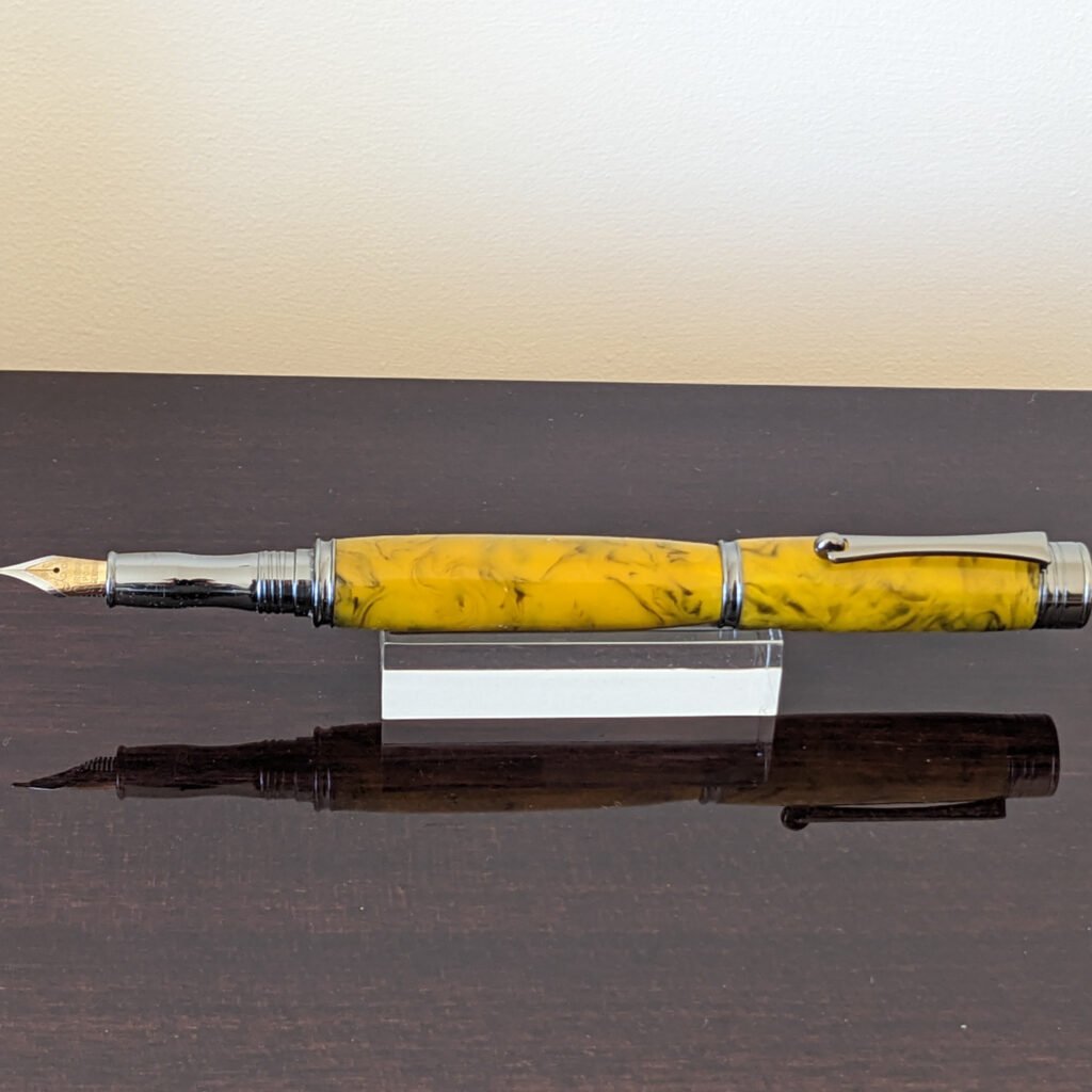 442 Yellow and Black Resin Fountain Pen with Gun Metal Fittings