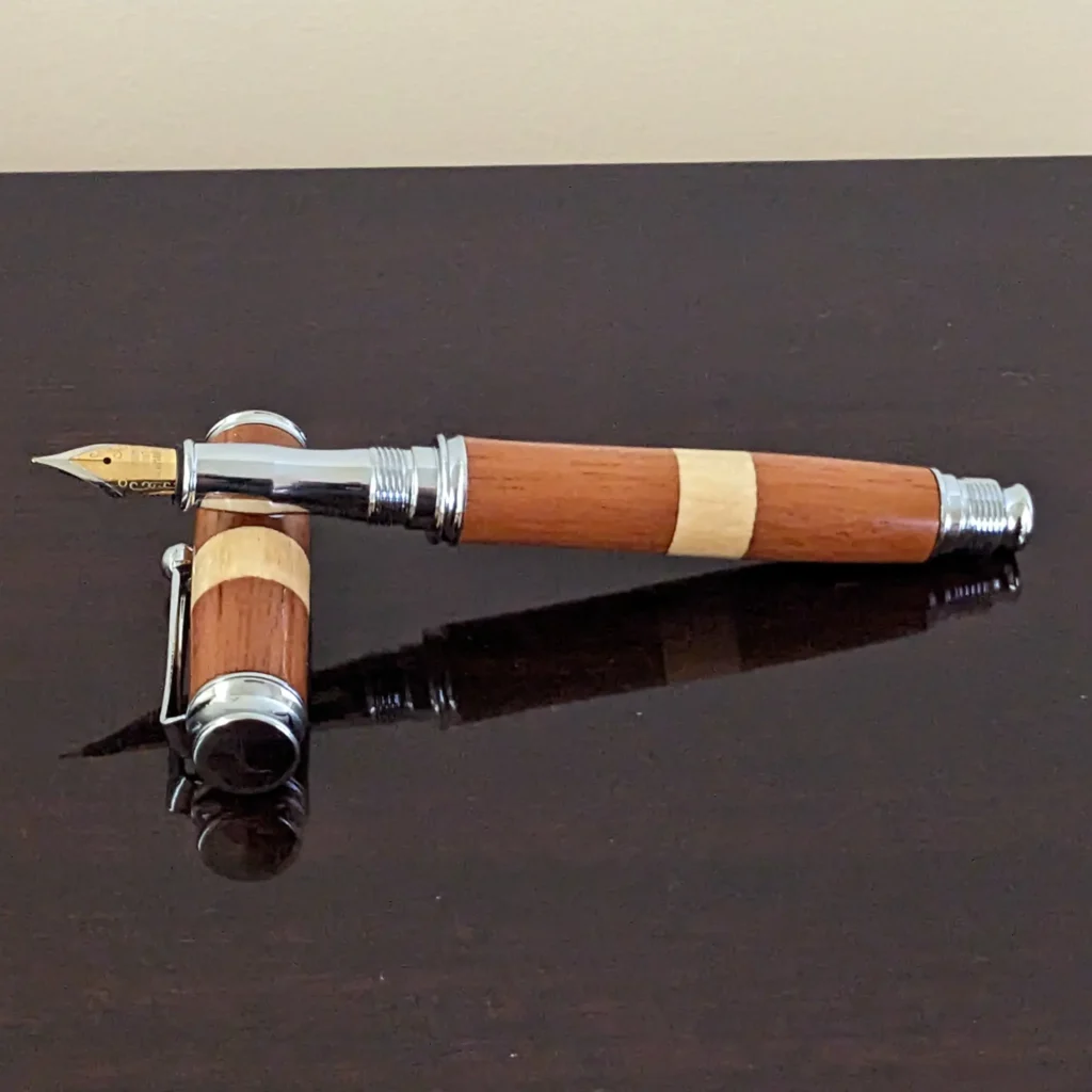 Brazilian Mahogany and Beech Fountain Pen with Chrome Fittings (392)