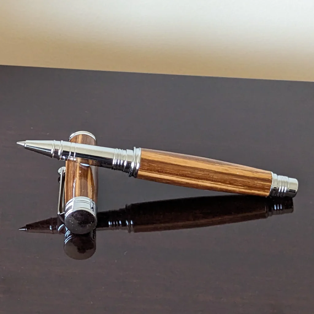 Zebrano Rollerball Pen with Chrome Plated Fittings (407)