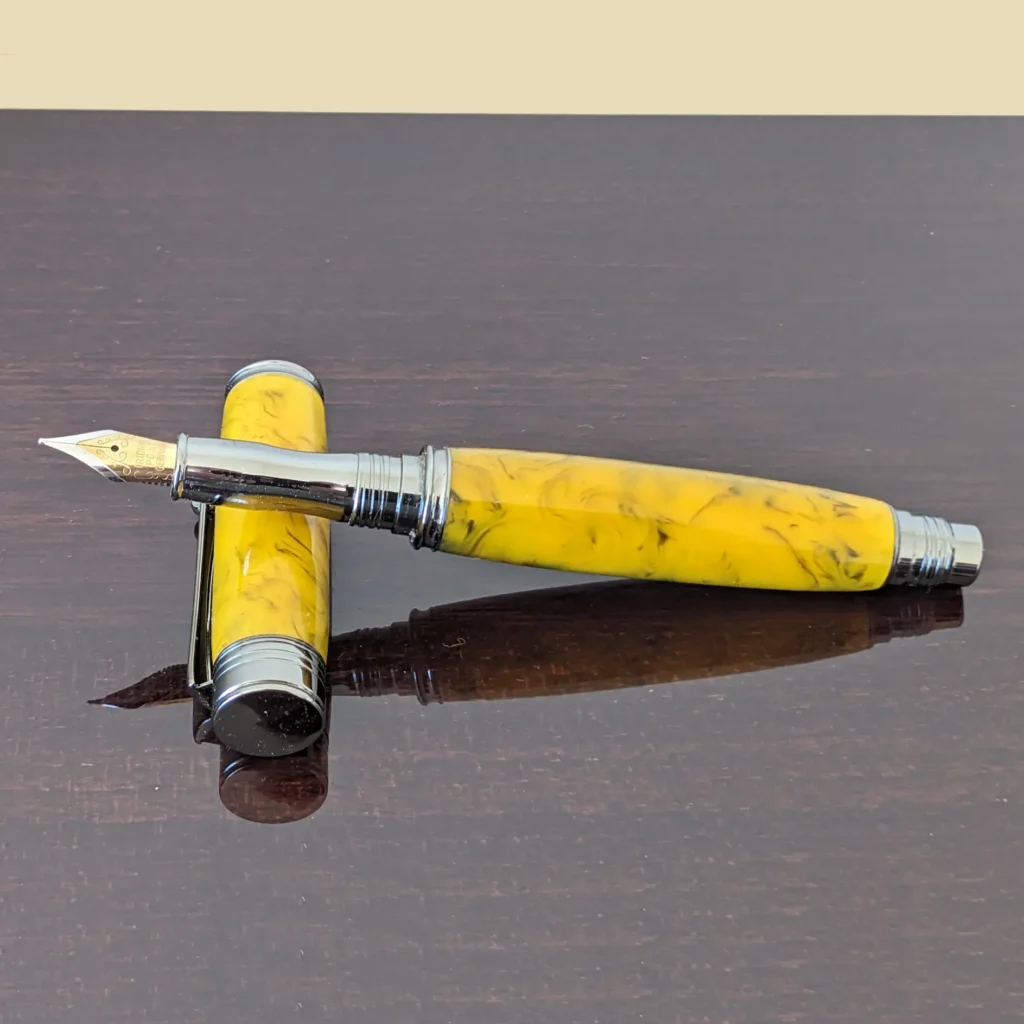 Yellow and Black Resin Fountain Pen with Gun Metal Fittings (442)