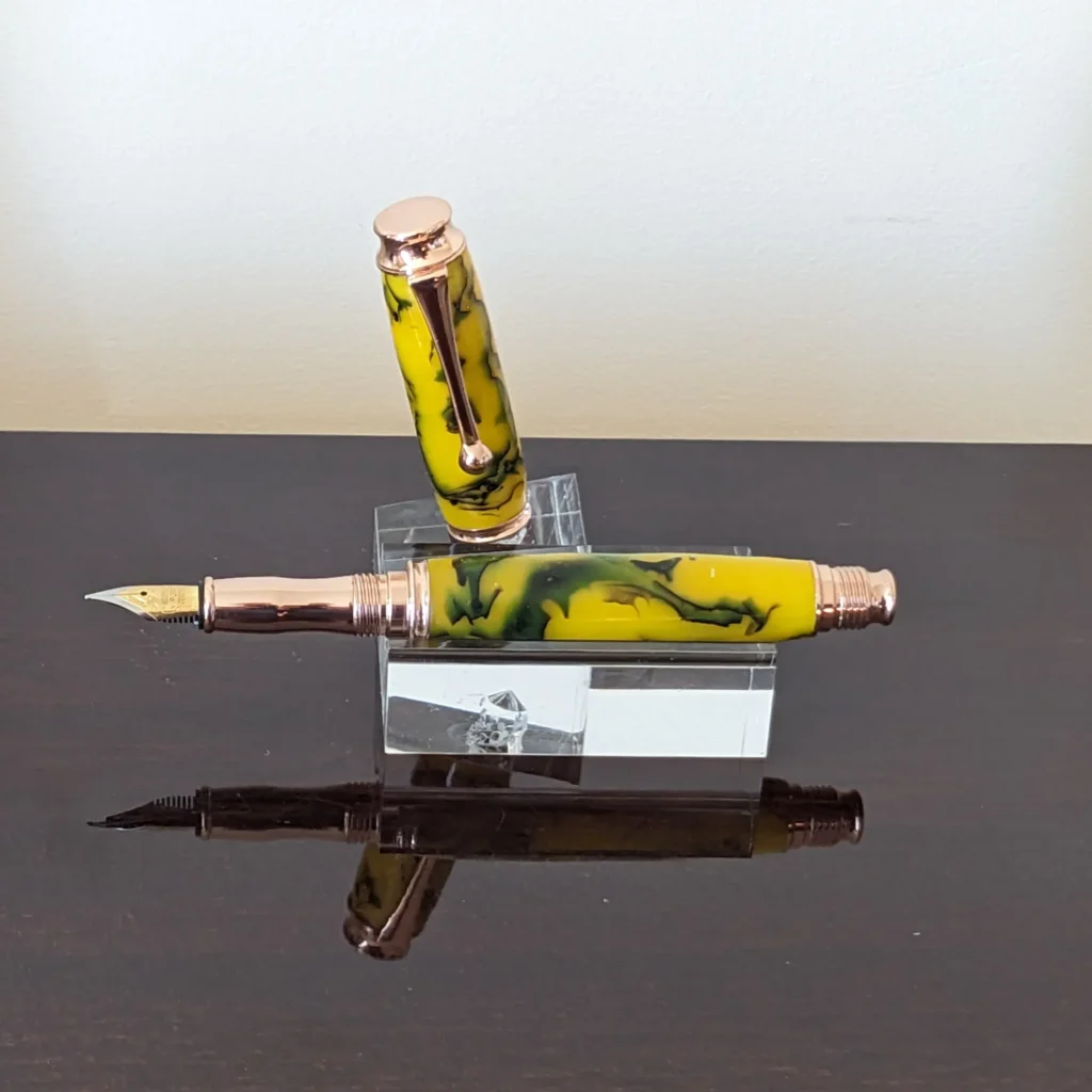 707 Yellow and Black/Green Fountain Pen with Rose Gold Fittings