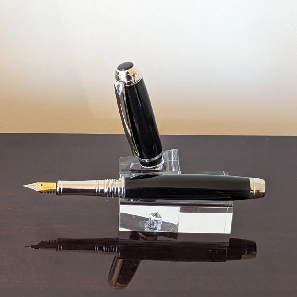 720 Black Quality Fountain Pen with Rhodium and Black Fittings