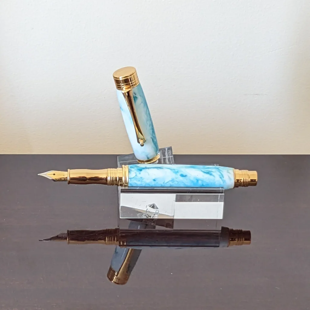 708 Sea and Surf Fountain Pen with Gold Plated Fittings