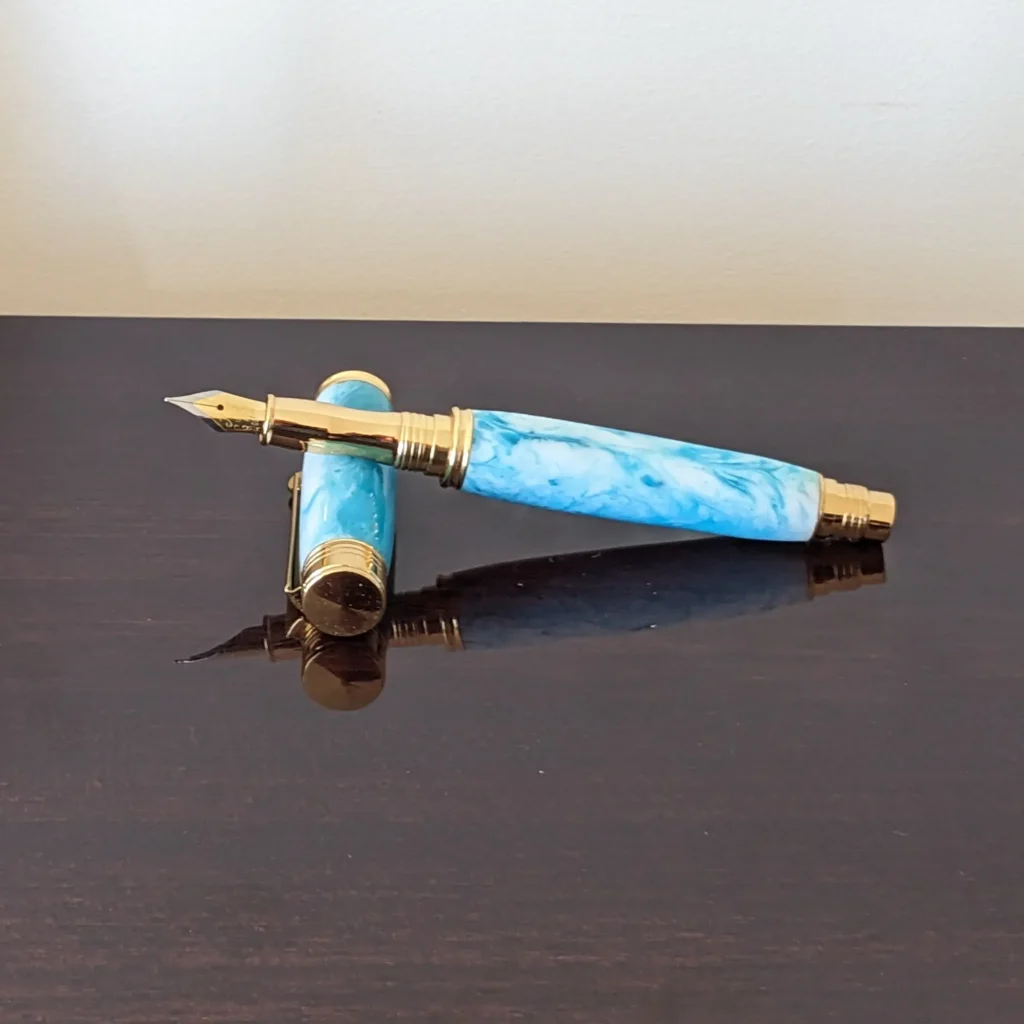 708 Sea and Surf Fountain Pen with Gold Plated Fittings