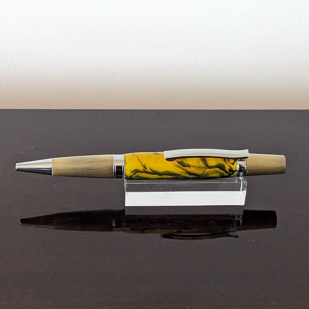Yellow Ballpoint Pen with Antique Gold Plated Fittings (774)
