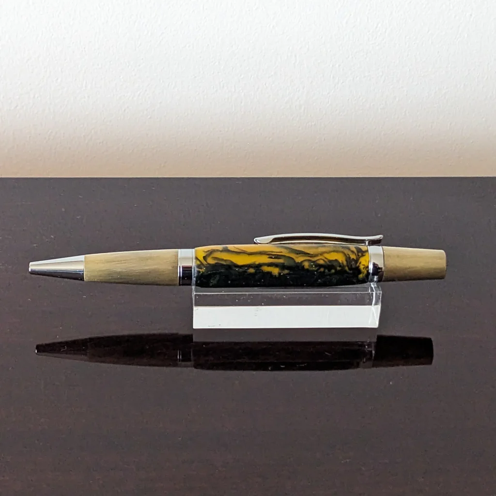 Yellow Ballpoint Pen with Antique Gold Plated Fittings (774)