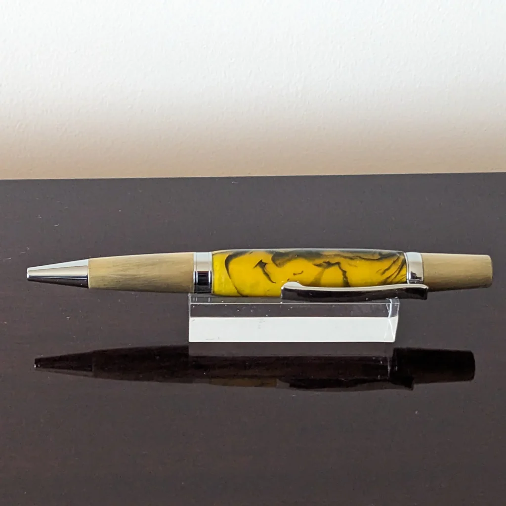 Yellow Ballpoint Pen with Antique Gold Plated Fittings (774)