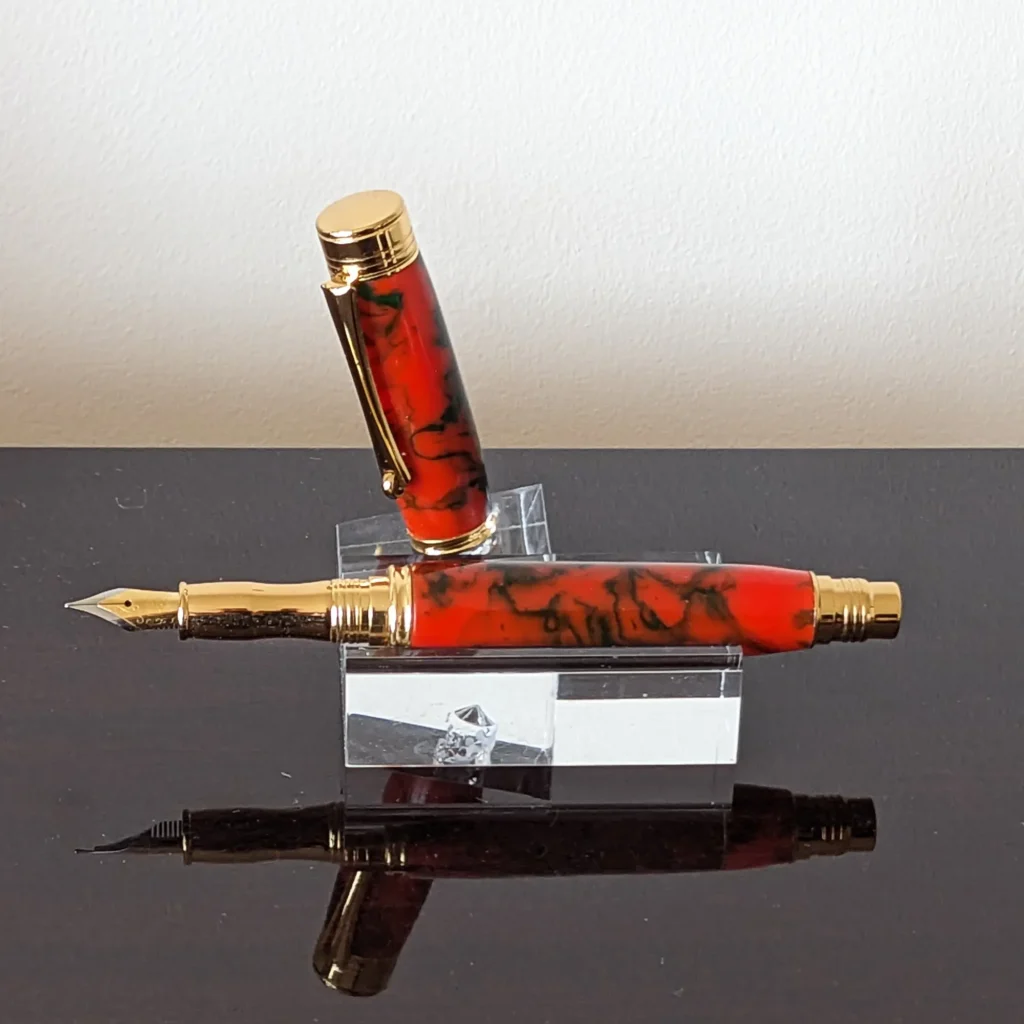 Orange and Green/Black Fountain Pen with Gold Plated Fittings (778)