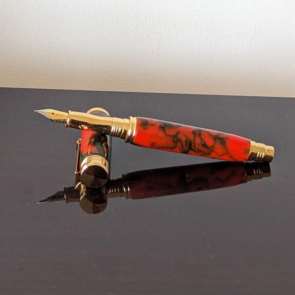 Orange and Green/Black Fountain Pen with Gold Plated Fittings (778)