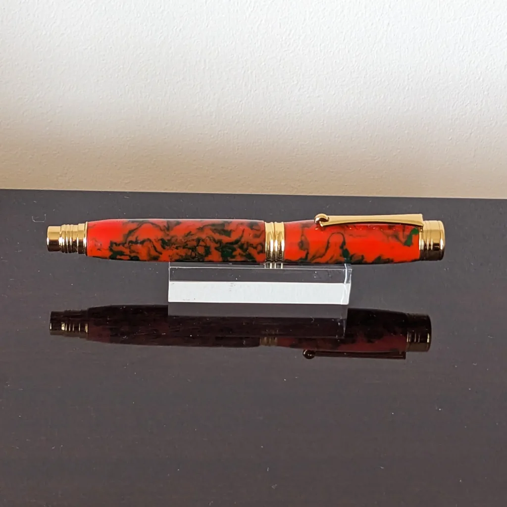 Orange and Green/Black Fountain Pen with Gold Plated Fittings (778)