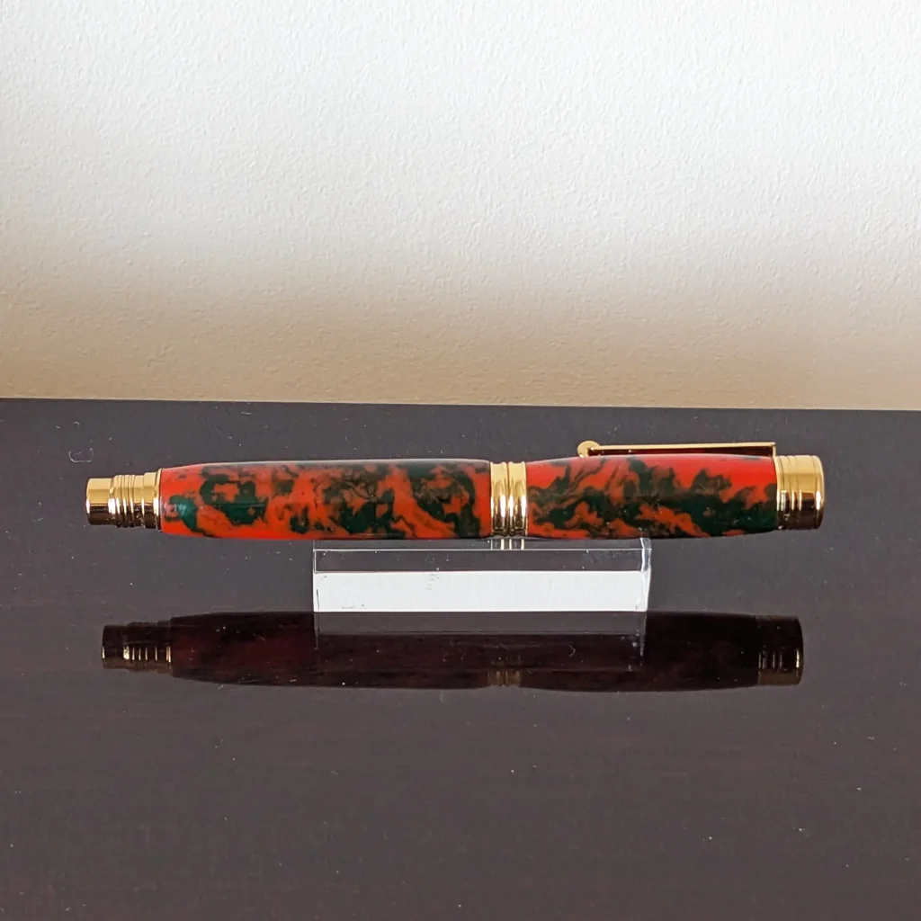 Orange and Green/Black Fountain Pen with Gold Plated Fittings (778)