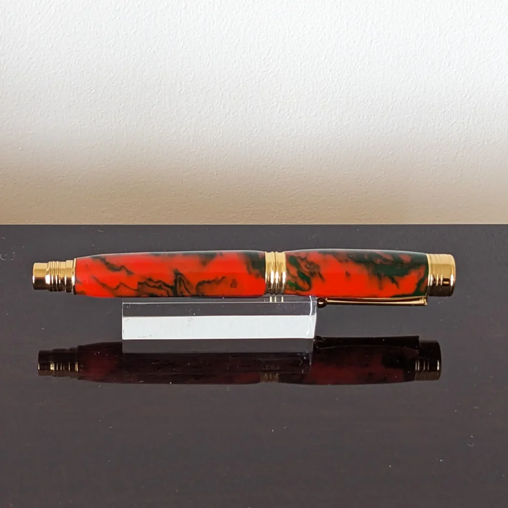 Orange and Green/Black Fountain Pen with Gold Plated Fittings (778)