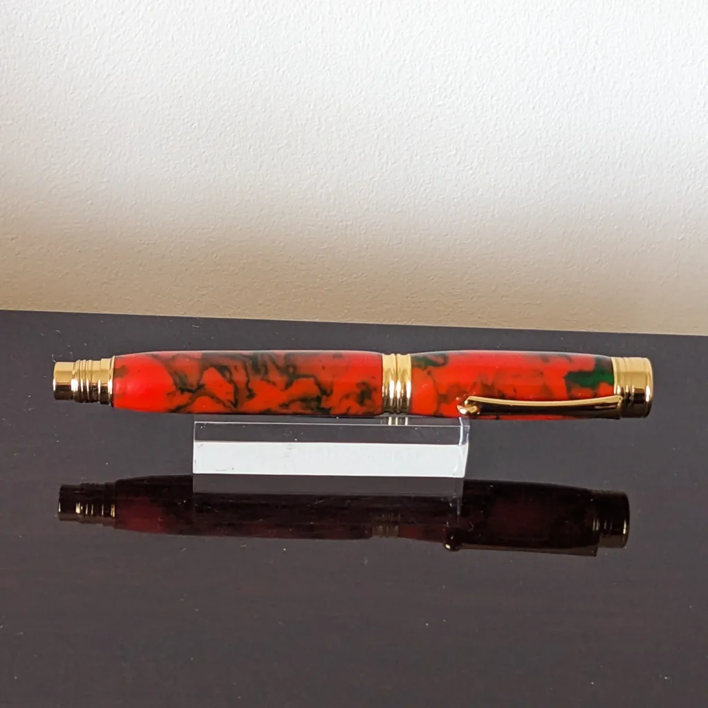 Orange and Green/Black Fountain Pen with Gold Plated Fittings (778)