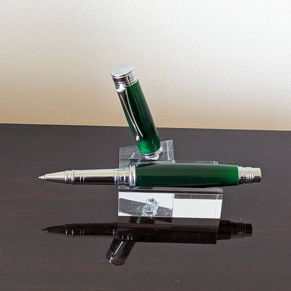 Green Resin Rollerball Pen with Chrome Plated Fittings (826)