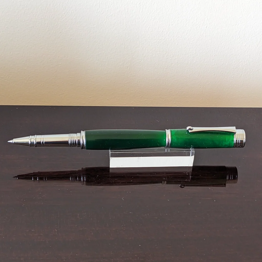 Green Resin Rollerball Pen with Chrome Plated Fittings (826)