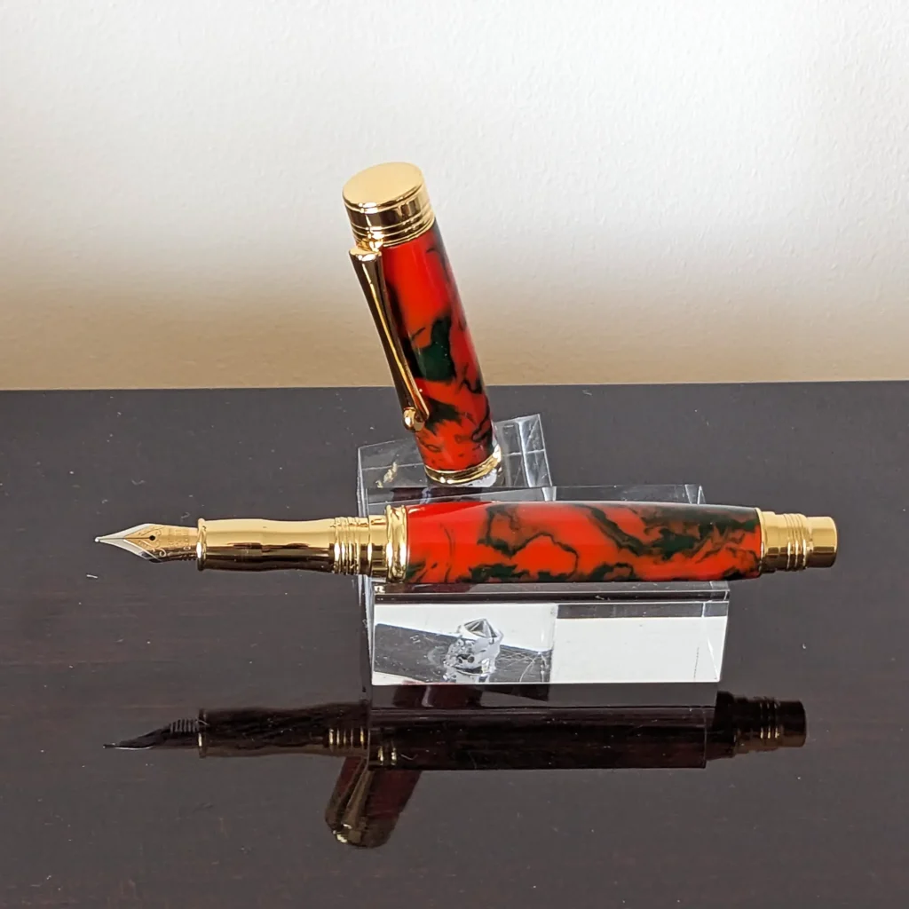 Orange and Green Fountain Pen with Gold Plate Fittings (840)