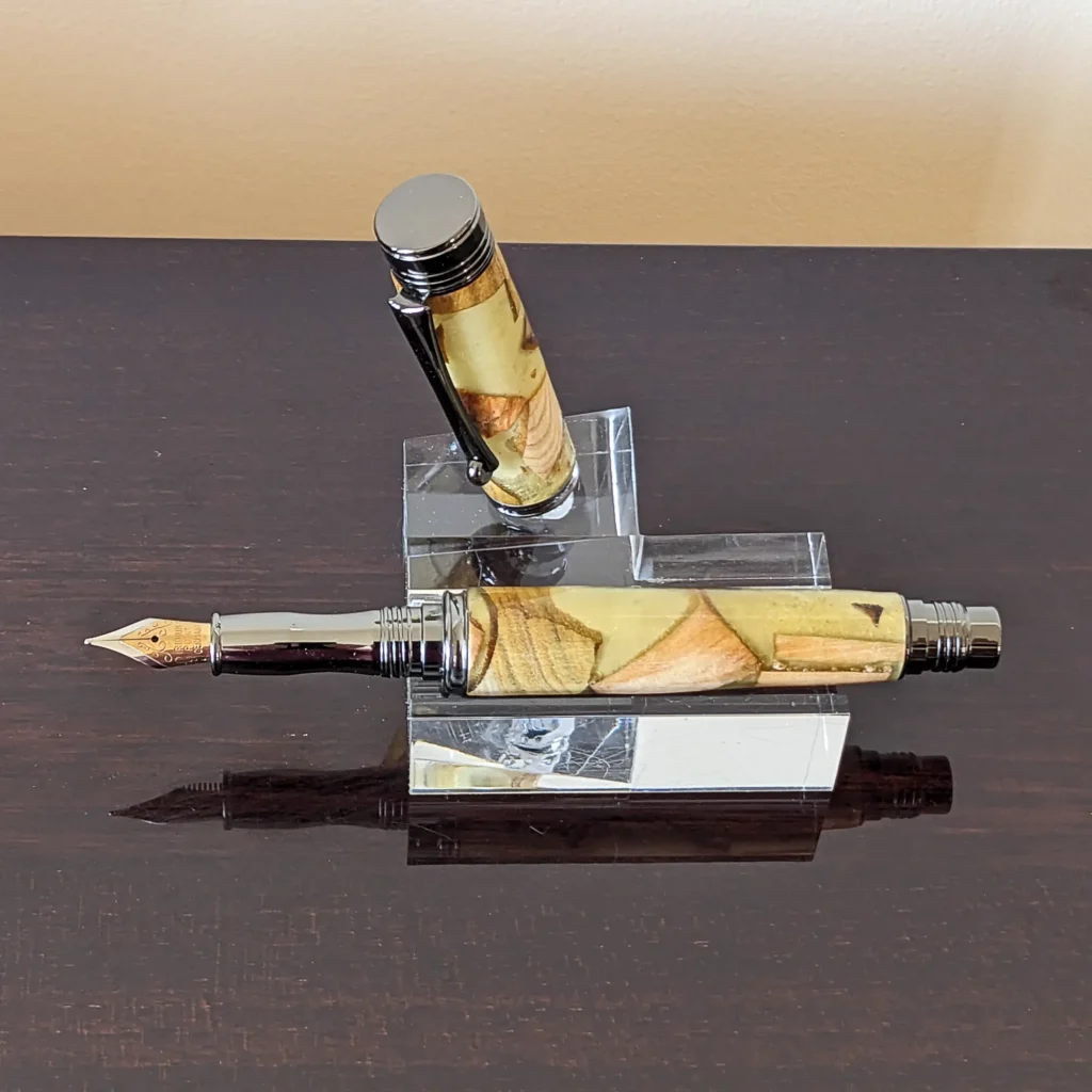 Yellow Scrap Wood Fountain Pen with Gun Metal Fittings (859)