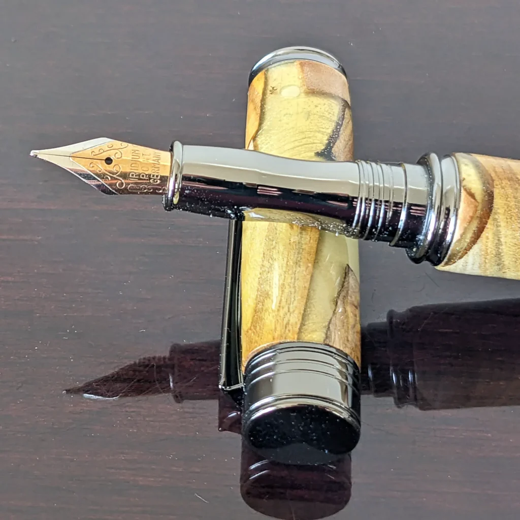 Yellow Scrap Wood Fountain Pen with Gun Metal Fittings (859)
