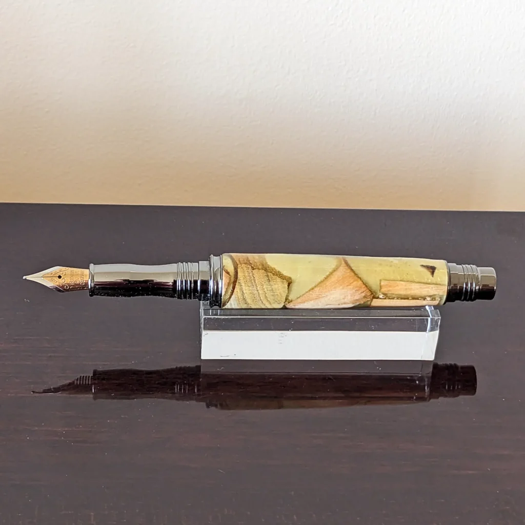 Yellow Scrap Wood Fountain Pen with Gun Metal Fittings (859)
