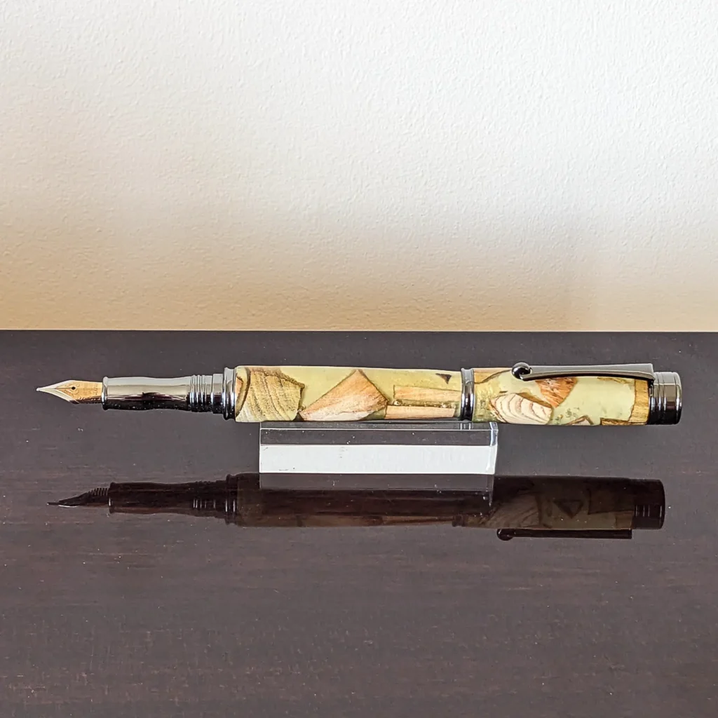 Yellow Scrap Wood Fountain Pen with Gun Metal Fittings (859)
