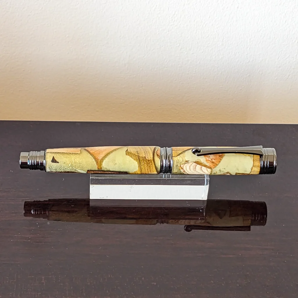 Yellow Scrap Wood Fountain pen with Gun Metal Fittings (859)