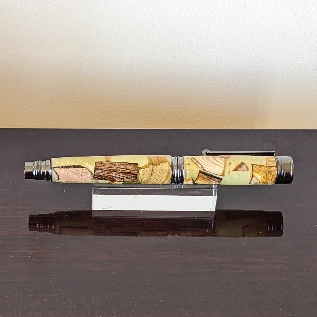 Yellow Scrap Wood Fountain pen with Gun Metal Fittings (859)