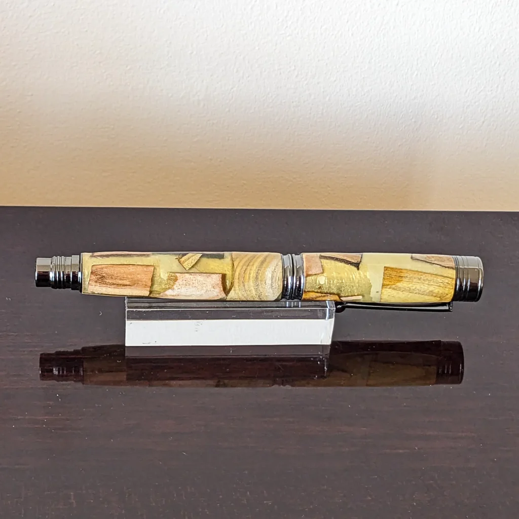 Yellow Scrap Wood Fountain Pen with Gun Metal Fittings (859)