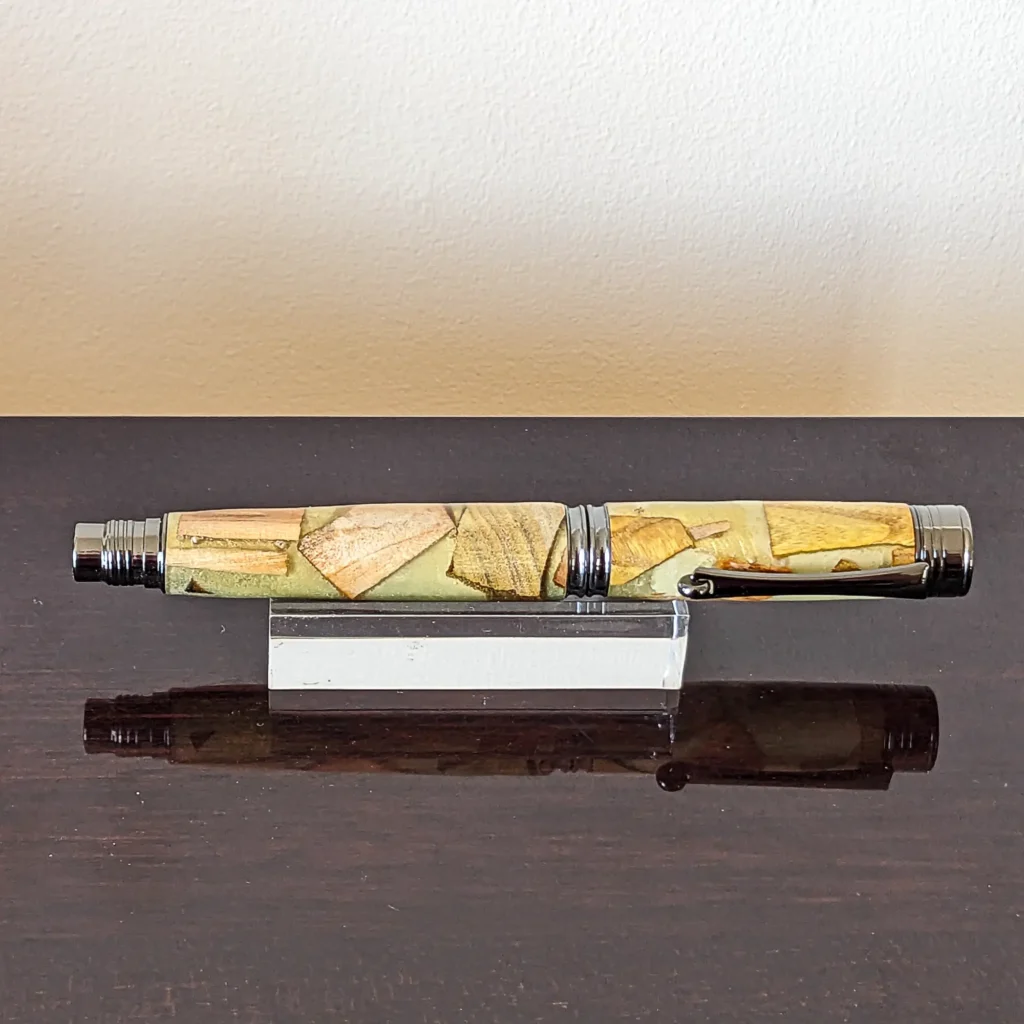 Yellow Scrap Wood Fountain Pen with Gun Metal Fittings (859)