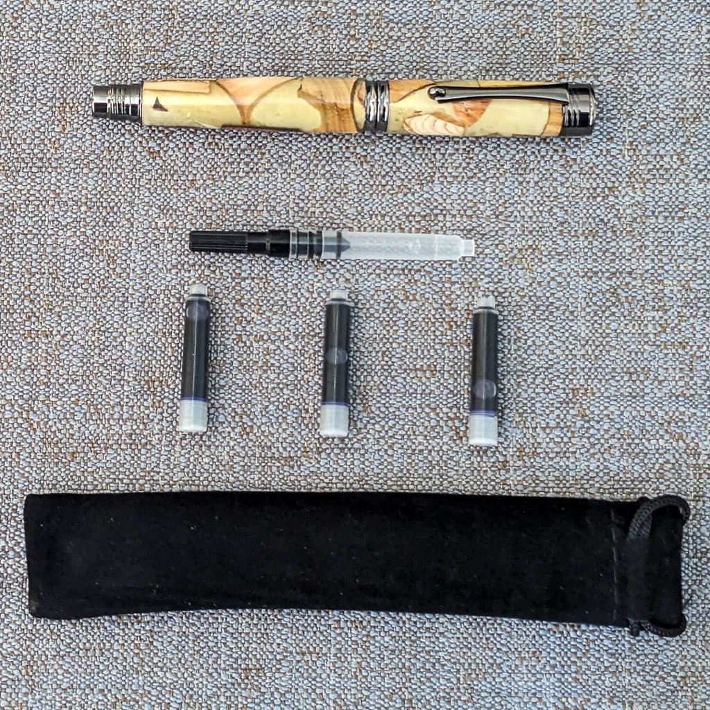Yellow Scrap Wood Fountain Pen with Gun Metal Fittings (859)