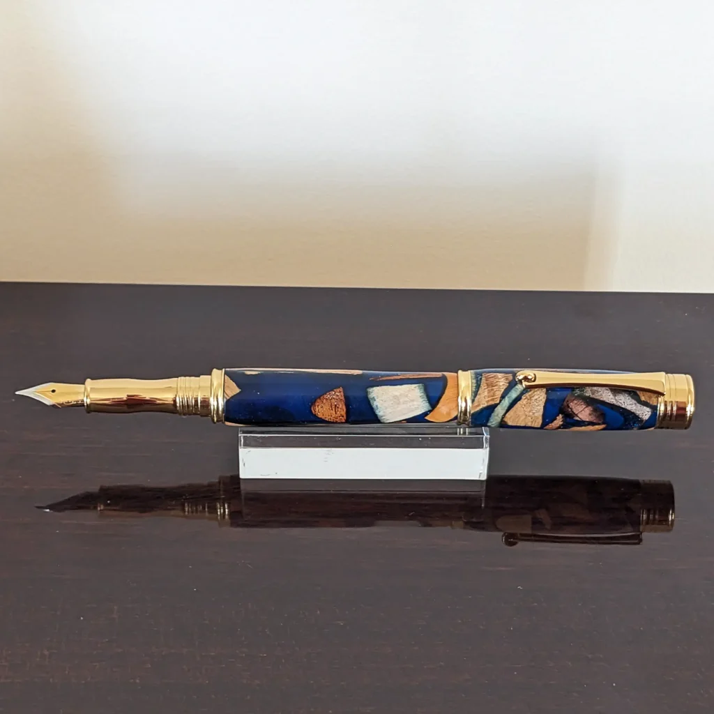 Blue Scrap Wood Fountain Pen with Gold Plated Fittings (860)